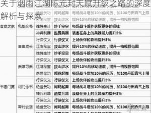 关于烟雨江湖陈元封天赋升级之路的深度解析与探索