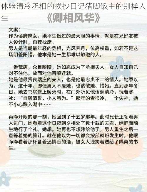 体验清冷丞相的挨抄日记猪脚饭主的别样人生