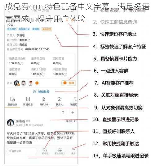 成免费crm 特色配备中文字幕，满足多语言需求，提升用户体验