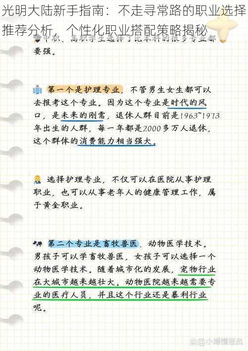 光明大陆新手指南：不走寻常路的职业选择推荐分析，个性化职业搭配策略揭秘