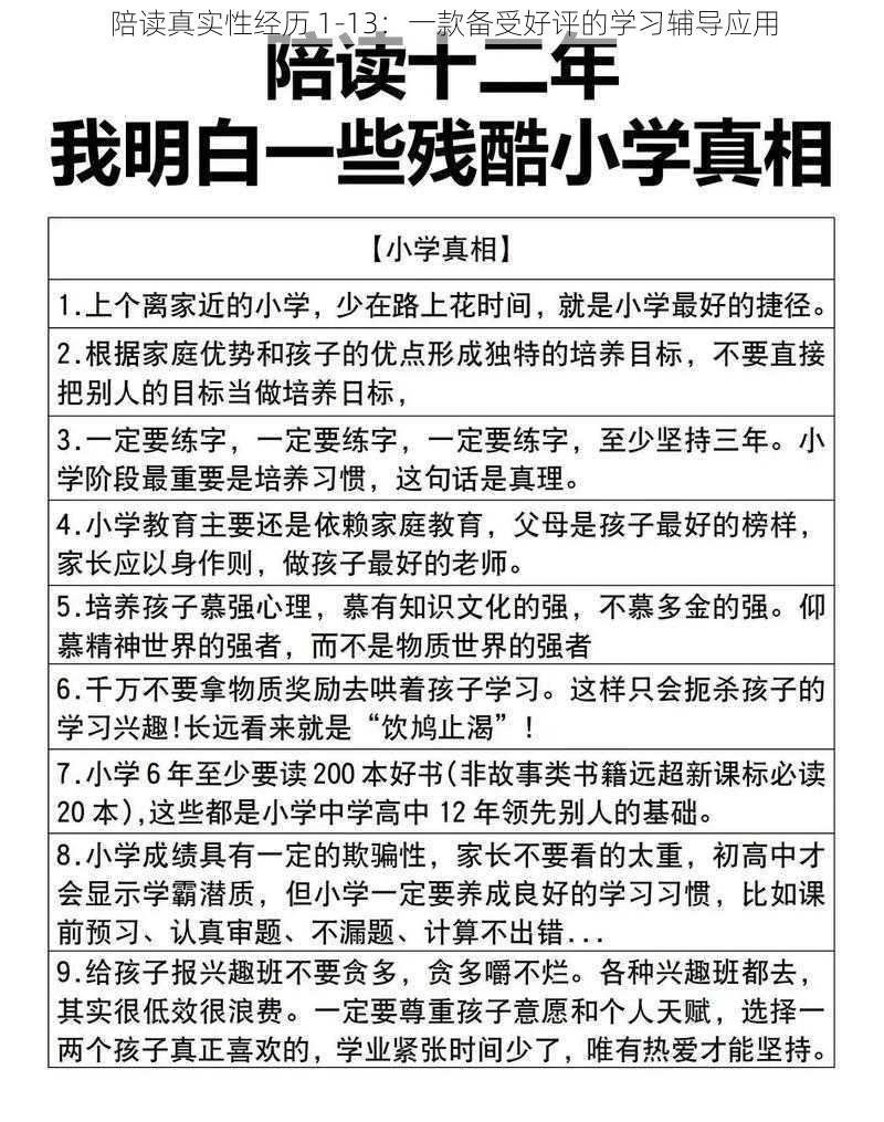 陪读真实性经历 1-13：一款备受好评的学习辅导应用