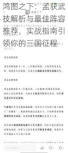 鸿图之下：孟获武技解析与最佳阵容推荐，实战指南引领你的三国征程