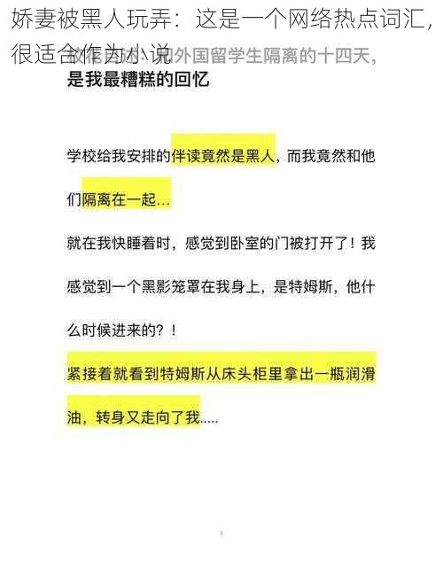 娇妻被黑人玩弄：这是一个网络热点词汇，很适合作为小说