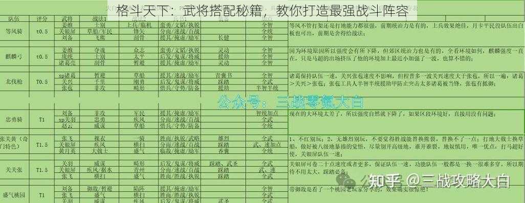 格斗天下：武将搭配秘籍，教你打造最强战斗阵容