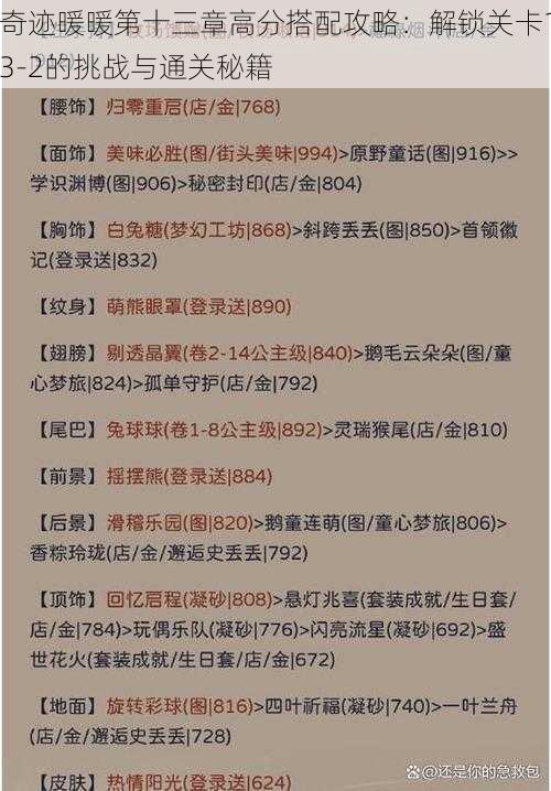 奇迹暖暖第十三章高分搭配攻略：解锁关卡13-2的挑战与通关秘籍