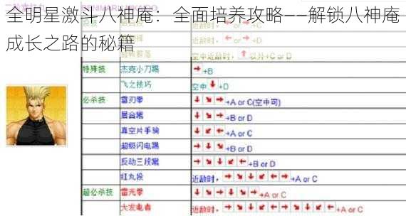 全明星激斗八神庵：全面培养攻略——解锁八神庵成长之路的秘籍