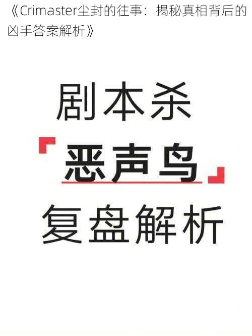 《Crimaster尘封的往事：揭秘真相背后的凶手答案解析》