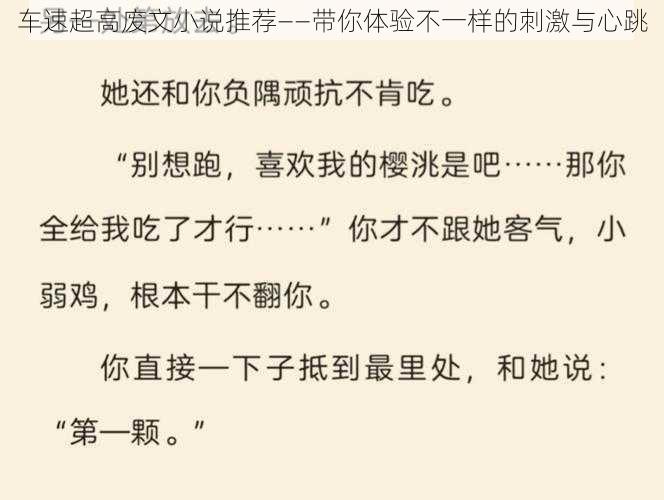 车速超高废文小说推荐——带你体验不一样的刺激与心跳