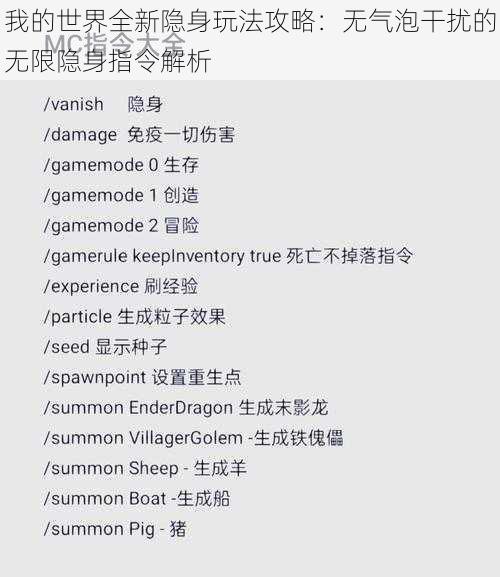 我的世界全新隐身玩法攻略：无气泡干扰的无限隐身指令解析