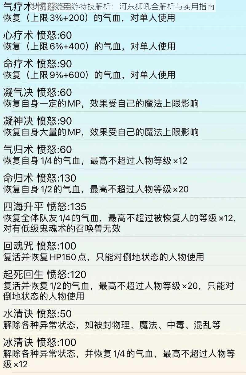 梦幻西游手游特技解析：河东狮吼全解析与实用指南