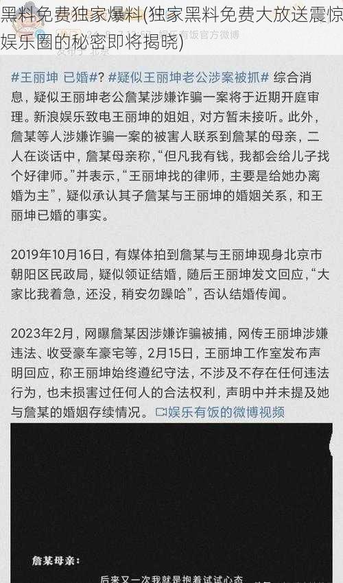 黑料免费独家爆料(独家黑料免费大放送震惊娱乐圈的秘密即将揭晓)