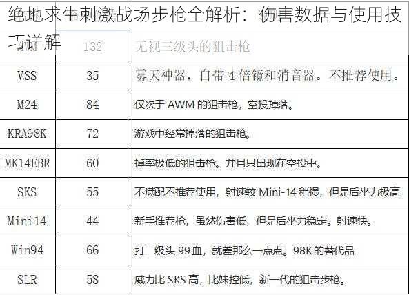 绝地求生刺激战场步枪全解析：伤害数据与使用技巧详解