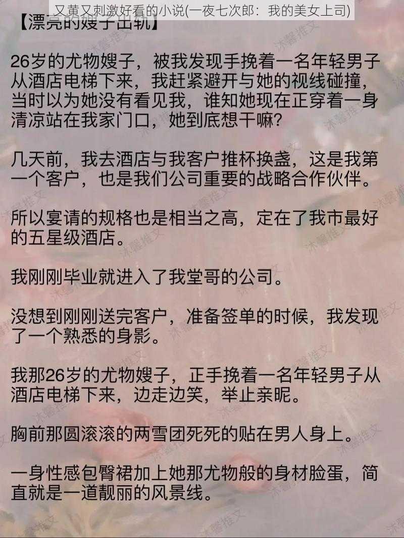 又黄又刺激好看的小说(一夜七次郎：我的美女上司)