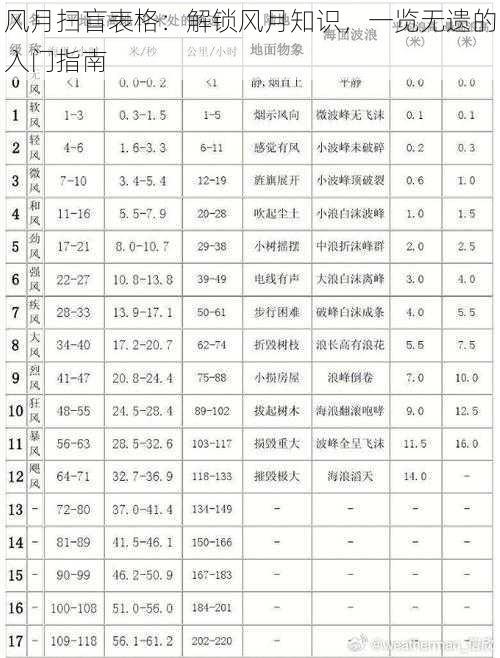 风月扫盲表格：解锁风月知识，一览无遗的入门指南