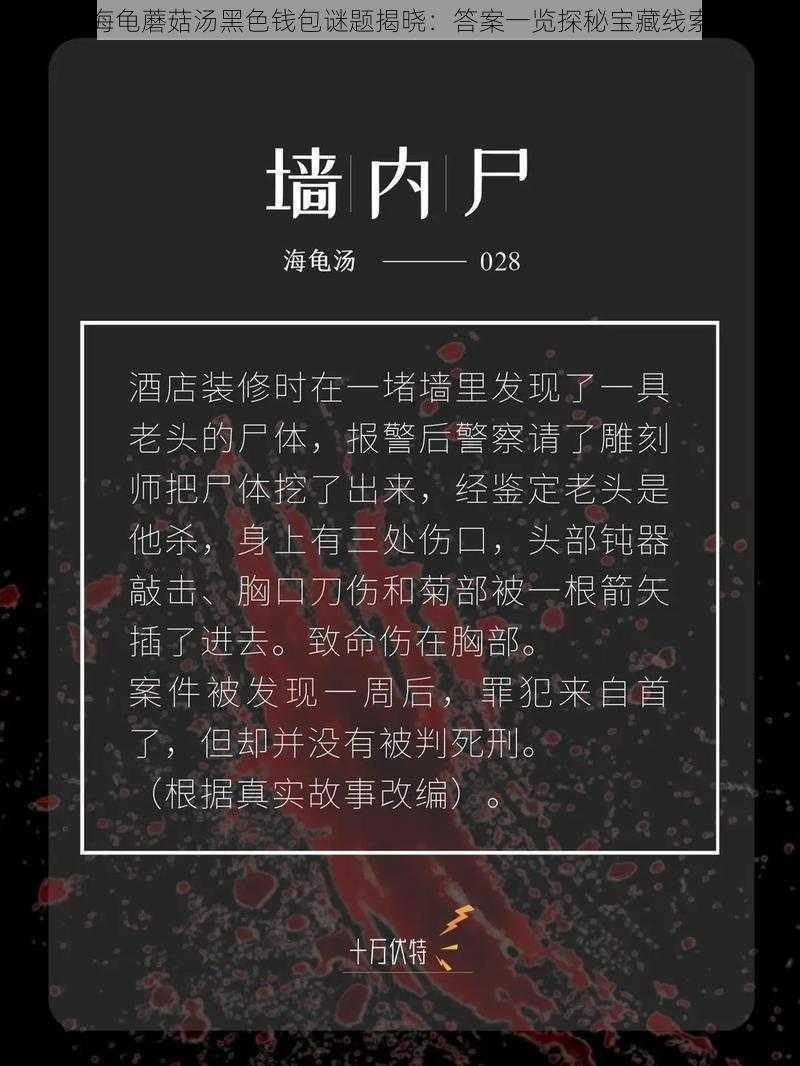 海龟蘑菇汤黑色钱包谜题揭晓：答案一览探秘宝藏线索