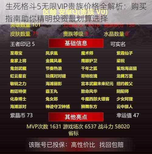 生死格斗5无限VIP贵族价格全解析：购买指南助你精明投资最划算选择