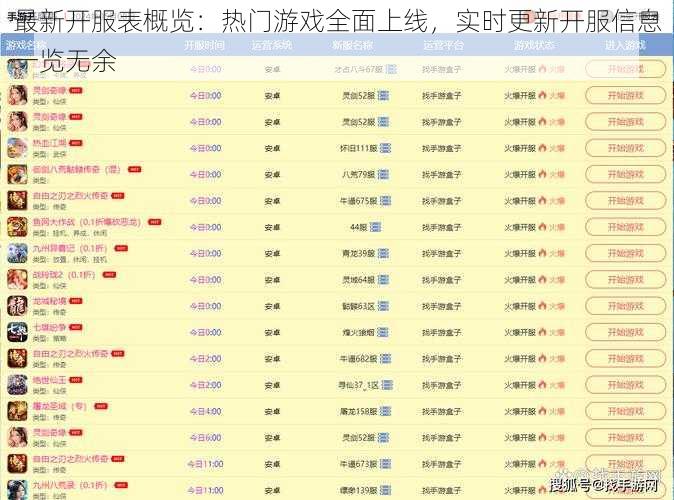 最新开服表概览：热门游戏全面上线，实时更新开服信息一览无余