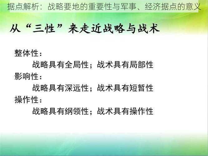 据点解析：战略要地的重要性与军事、经济据点的意义